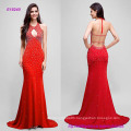 Formal Evening Dress Trumpet Mermaid Halter Sweep Brush Train Jersey with Beading